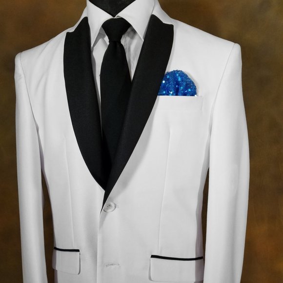 Men's French Blue Sequin Pre-Folded Pocket Square Insert - Fan Design - Picture 2 of 7